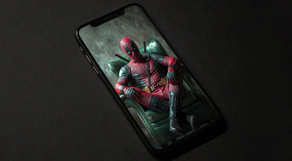 Deadpool armchair wallpaper 4k superhero seated in green leather armchair, available in Ultra HD resolution background for all devices