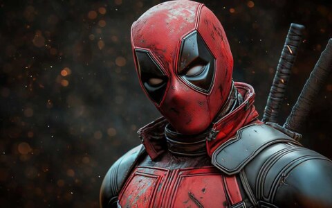 Fond d'écran de Deadpool en gros plan en 4K Ultra HD, mettant en vedette l'anti-héros Marvel dans son costume rouge et noir sur un fond bokeh lumineux. Parfait pour tous les appareils.