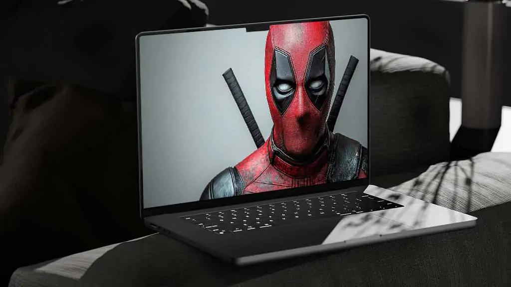 Fond d'écran Deadpool en 4K Ultra HD mettant en vedette l'anti-héros Marvel isolé sur fond blanc. pour ordinateur portable