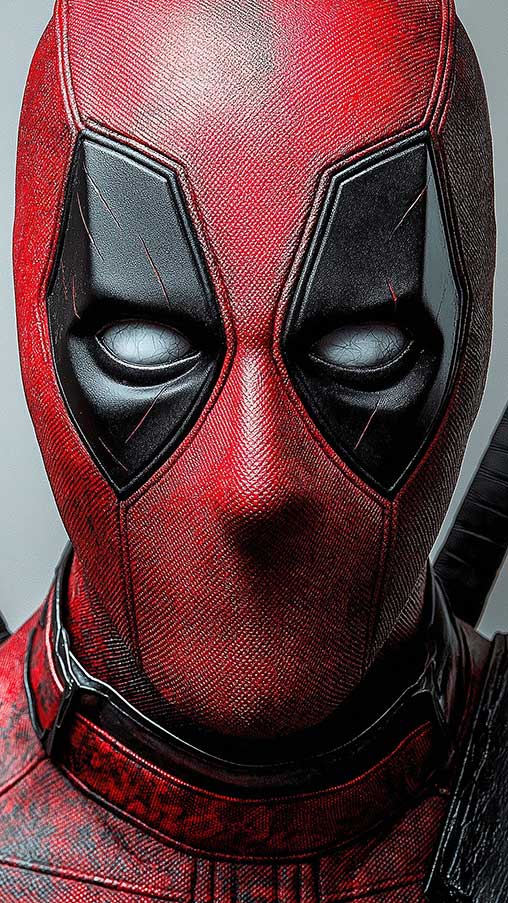 Fond d'écran Deadpool en 4K Ultra HD mettant en vedette l'anti-héros Marvel isolé sur un fond blanc. pour téléphones iPhone et Android