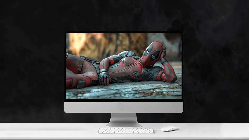 Fond d'écran Deadpool en 4K Ultra HD avec Wade Wilson allongé. Une image audacieuse et élégante pour le bureau.