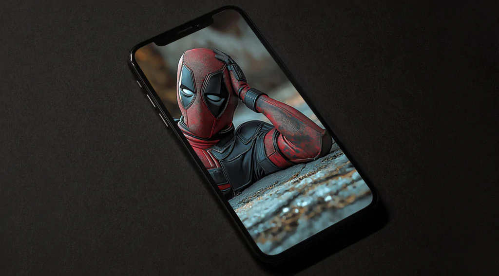 Deadpool wallpaper in 4K Ultra HD featuring Wade Wilson laying down. A bold and stylish image for all mobiles phones and iphones.