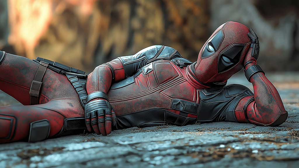 Fond d'écran Deadpool en 4K Ultra HD avec Wade Wilson allongé. Une image audacieuse et élégante pour tous les appareils.