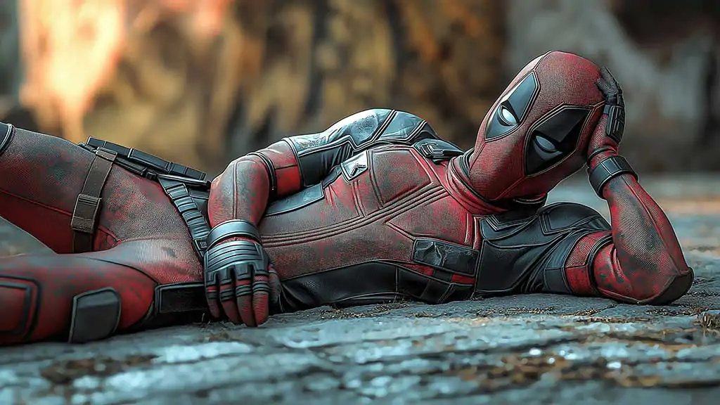 Fond d'écran Deadpool en 4K Ultra HD avec Wade Wilson allongé. Une image audacieuse et élégante pour tous les appareils.