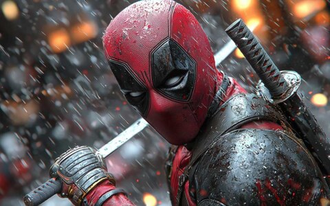 Wade Wilson Deadpool wallpaper 4K combat pose with katanas in snow, dramatic lighting , available for all devices