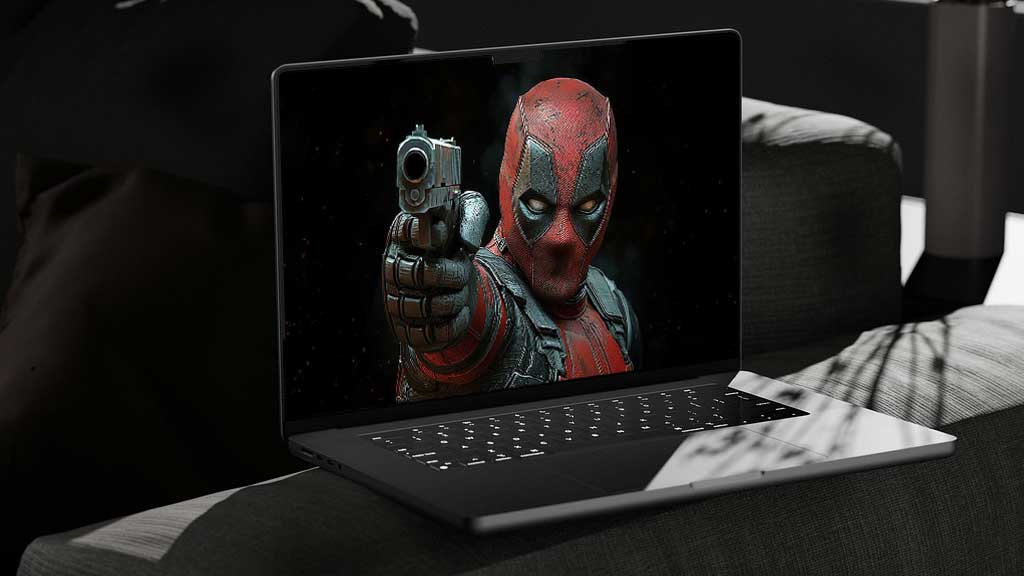 Fond d'écran d'action Deadpool gratuit 4K pose de combat rapproché avec pistolet, costume de combat détaillé Fond Ultra HD pour ordinateur portable