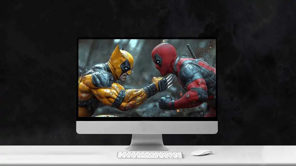 Deadpool vs Wolverine wallpaper 4K featuring intense battle scene background available in Ultra HD resolution for all desktop free