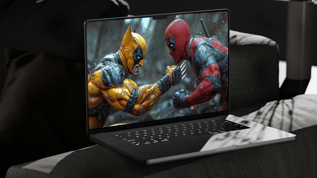 Fond d'écran Deadpool vs Wolverine 4K avec un arrière-plan de scène de bataille intense disponible en résolution Ultra HD pour tous les ordinateurs portables gratuitement