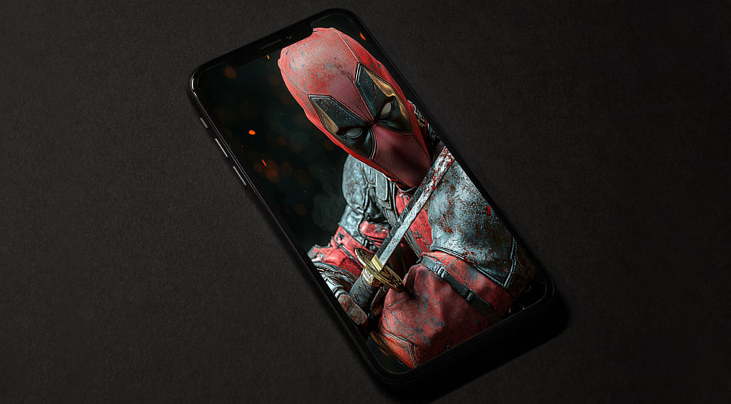 Fond d'écran Deadpool 4K, Wade Wilson tenant un katana avec une pose dynamique Fond d'écran Ultra HD vertical pour téléphones et iPhones