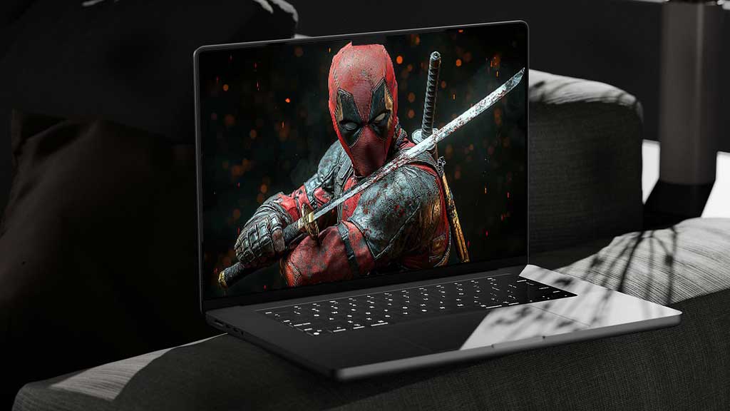 Fond d'écran Deadpool 4K, Wade Wilson tenant un katana avec une pose dynamique Fond d'écran Ultra HD horizontal pour ordinateurs portables