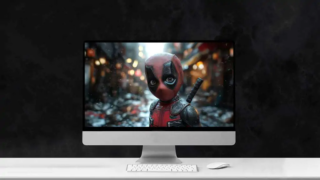 Cute baby Deadpool wallpaper in 4K resolution, featuring a younger version of the Ultra HD background; for desktops