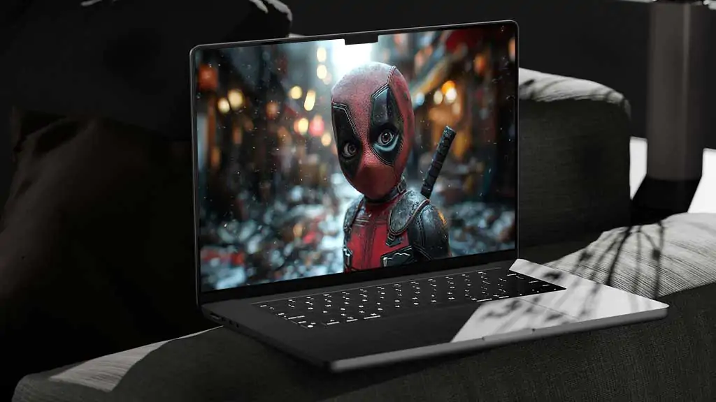 Cute baby Deadpool wallpaper in 4K resolution, featuring a younger version of the Ultra HD background; for laptop