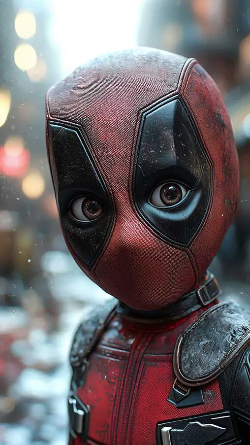 Cute baby Deadpool wallpaper in 4K resolution, featuring a younger version of the Ultra HD background; for phones and iphones