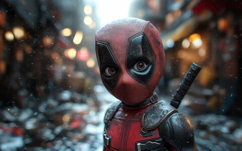 Cute baby Deadpool wallpaper in 4K resolution, featuring a younger version of the Ultra HD background; for desktops and for phones.