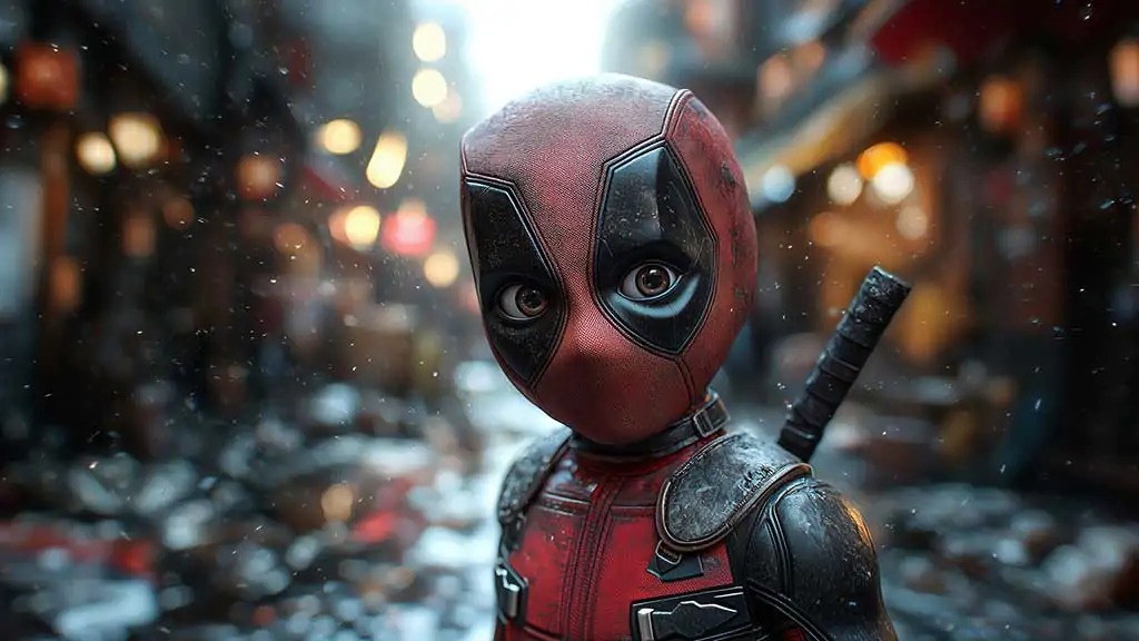 Fond d'écran mignon de bébé Deadpool en résolution 4K, avec une version plus jeune de l'arrière-plan Ultra HD ; pour ordinateurs de bureau et téléphones.