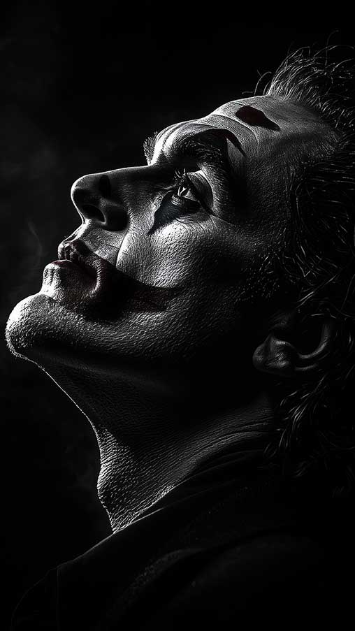 Fond d'écran Joker Joaquin Phoenix 4K HD à télécharger gratuitement Arrière-plan dramatique en noir et blanc pour Bureau et Mobile