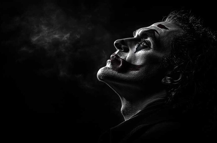 Fond d'écran Joker Joaquin Phoenix 4K HD à télécharger gratuitement Arrière-plan dramatique en noir et blanc pour Bureau et Mobile