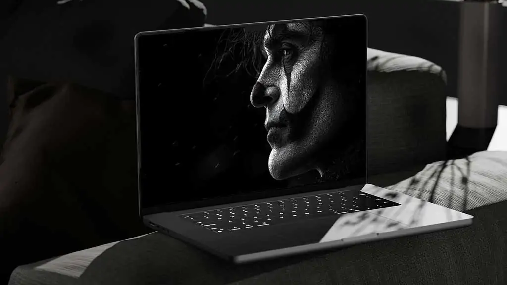 Download this dramatic black & white Joaquin Phoenix Joker profile wallpaper in 4K quality. Features stunning detail and lighting, for all device