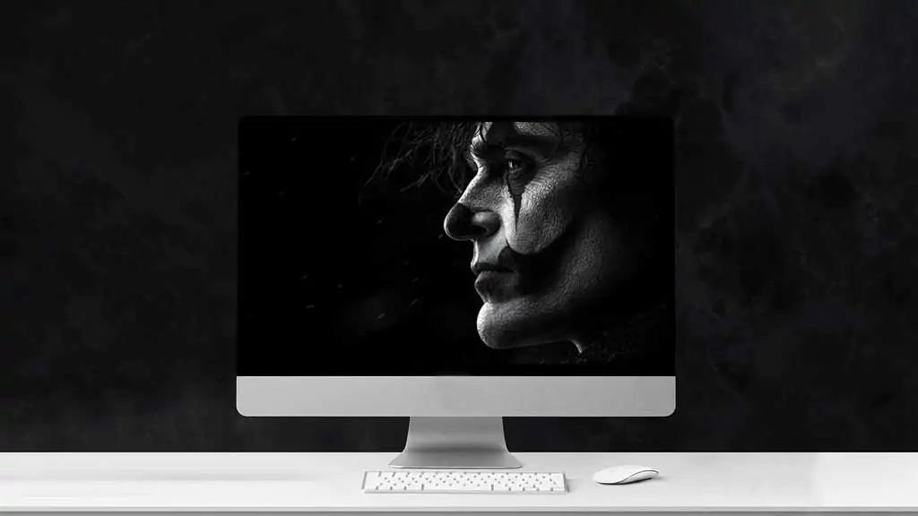 Download this dramatic black & white Joaquin Phoenix Joker profile wallpaper in 4K quality. Features stunning detail and lighting, for all device