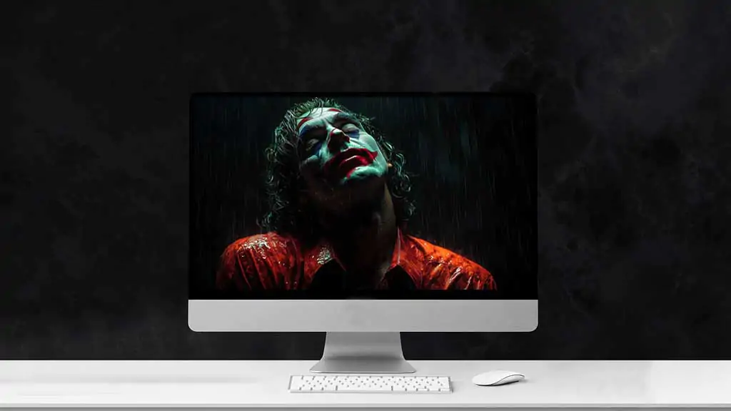 Free Joaquin Phoenix Joker wallpaper 4K in rain, with colors and emotional intensity, for pc and mobile in high resolution HD