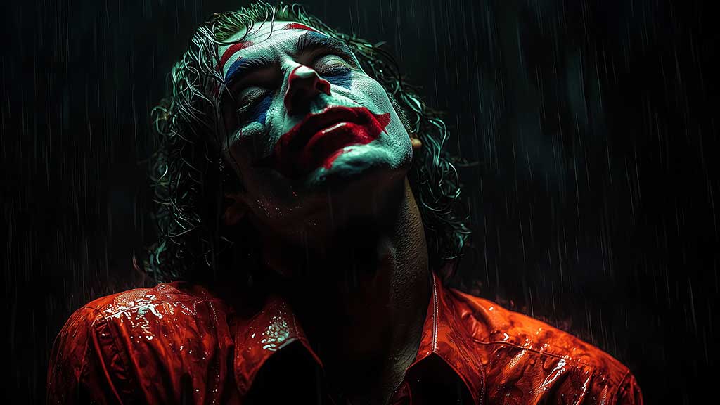 Fond d'écran gratuit Joaquin Phoenix Joker 4K sous la pluie, avec des couleurs et une intensité émotionnelle, pour pc et mobile en haute résolution HD