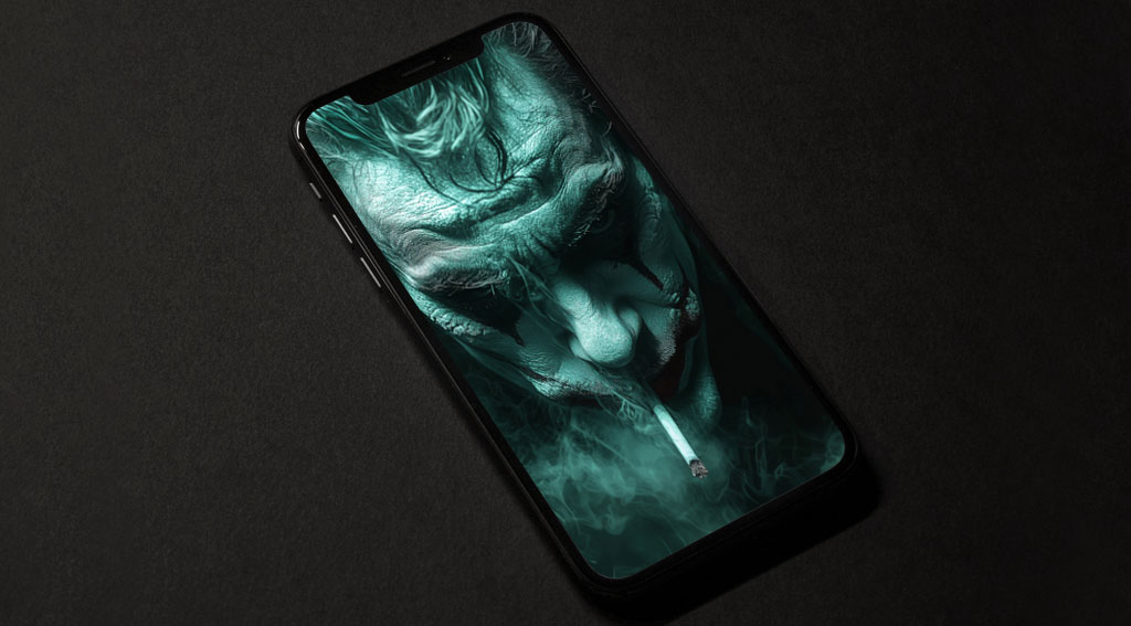 Fond d'écran Joker gratuit 4K avec une lueur verte intense, une fumée tourbillonnante, disponible pour ordinateur de bureau et mobile en haute résolution Ultra HD