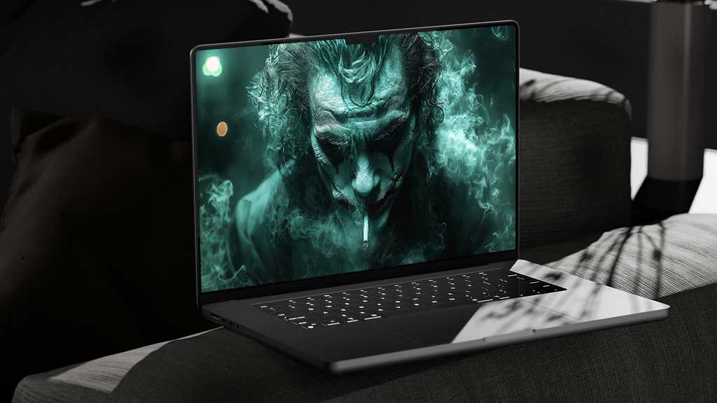Fond d'écran Joker gratuit 4K avec une lueur verte intense, une fumée tourbillonnante, disponible pour ordinateur de bureau et mobile en haute résolution Ultra HD