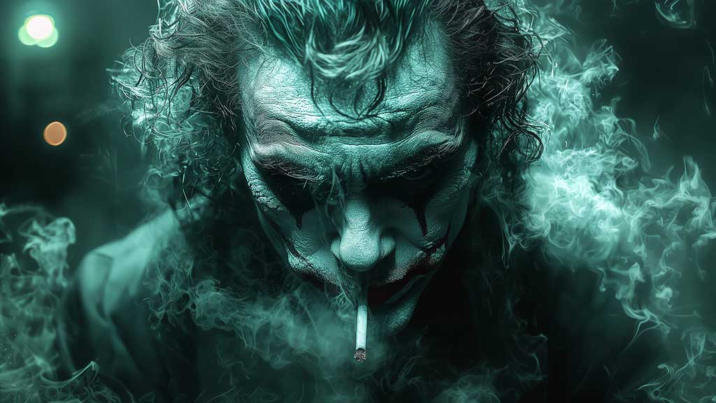 Fond d'écran gratuit Joker 4K green glow, smoke disponible pour ordinateur de bureau et mobile en haute résolution au format Ultra HD
