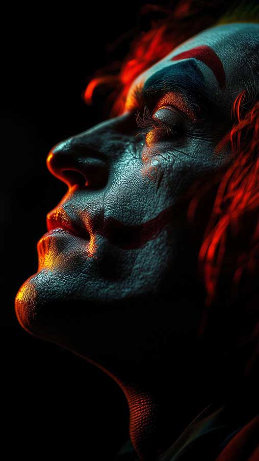Joaquin Phoenix fond d'écran Joker gratuit 4k éclairage orange et vert sur son visage, ultra HD pour bureau et mobile