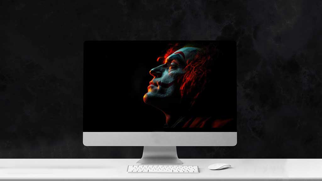 Joaquin Phoenix fond d'écran Joker gratuit 4k éclairage orange et vert sur son visage, ultra HD pour bureau et mobile