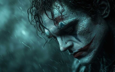 Fond d'écran profilé Joker atmosphérique avec effets de pluie, textures lumineuses et ambiance lunatique, disponible en HD et 4K