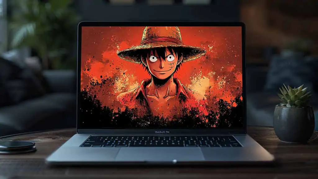 Fond d'écran One Piece Monkey D. Luffy 4k avec un coucher de soleil spectaculaire sur un ciel orange en qualité Ultra HD à télécharger gratuitement pour PC et téléphone portable