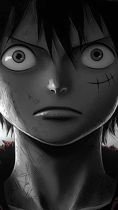 Fond d'écran noir et blanc Monkey D Luffy portrait 4K One piece background Ultra HD artistique free download for PC desktop laptop and mobile phone , iphone