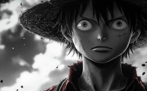 Fond d'écran noir et blanc Monkey D Luffy portrait 4K One piece background Ultra HD artistique free download for PC desktop laptop and mobile phone , iphone