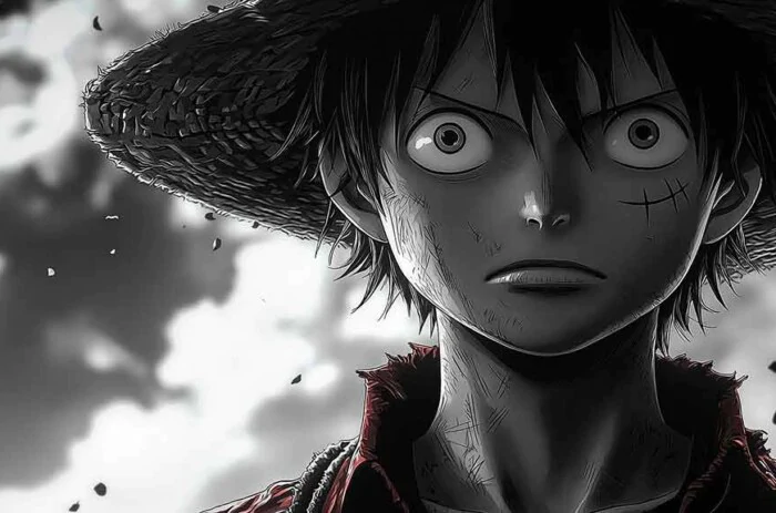 Fond d'écran noir et blanc Monkey D Luffy portrait 4K One piece background Ultra HD artistique free download for PC desktop laptop and mobile phone , iphone