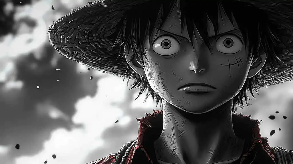 Fond d'écran noir et blanc Monkey D Luffy portrait 4K One piece background Ultra HD artistique free download for PC desktop laptop and mobile phone , iphone