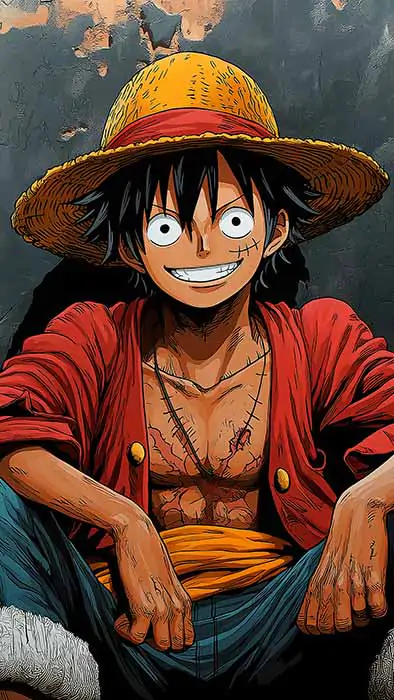 Monkey D. Luffy Sitting 4K Wallpaper One Piece Art anime Ultra HD Background free download for PC & Mobile phone and iphone