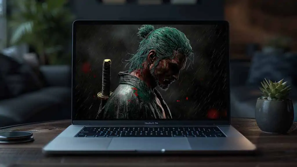 Roronoa Zoro dark rain wallpaper 4k with katana and green hair - One Piece anime dramatic samurai profile background free Download for Pc & mobile phone