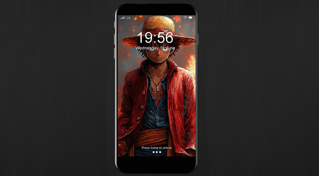 Fond d'écran épique de Monkey D Luffy en 4K avec veste rouge et chapeau de paille entouré de flammes, art d'arrière-plan One Piece en Ultra HD gratuit à télécharger pour PC et téléphone portable