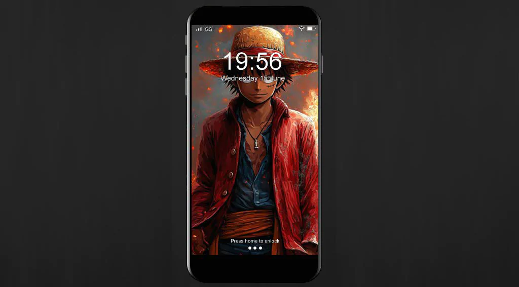 Fond d'écran épique de Monkey D Luffy en 4K avec veste rouge et chapeau de paille entouré de flammes, art d'arrière-plan One Piece en Ultra HD gratuit à télécharger pour PC et téléphone portable