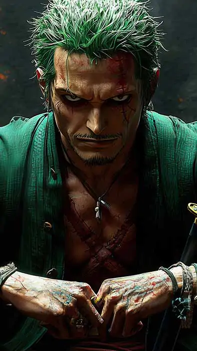 Zoro Realistic 4K Wallpaper One Piece Art anime Ultra HD Background free download for PC & Mobile phone and iphone