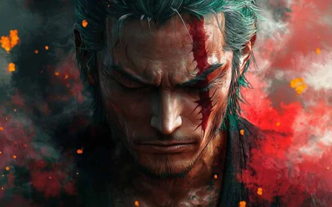 Zoro close up 4K Wallpaper with abstract effect One Piece Ultra HD Background for PC & Mobile free download