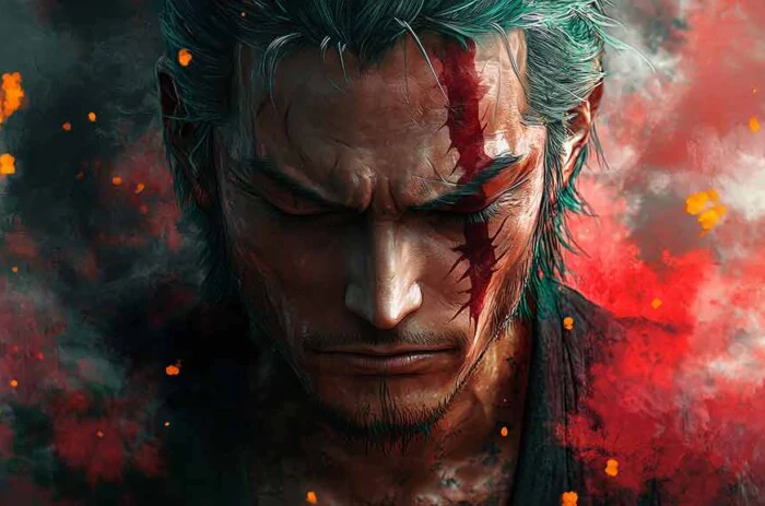 Zoro close up 4K Wallpaper with abstract effect One Piece Ultra HD Background for PC & Mobile free download