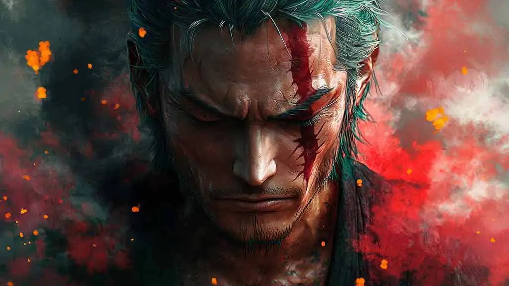 Zoro close up 4K Wallpaper with abstract effect One Piece Ultra HD Background for PC & Mobile free download