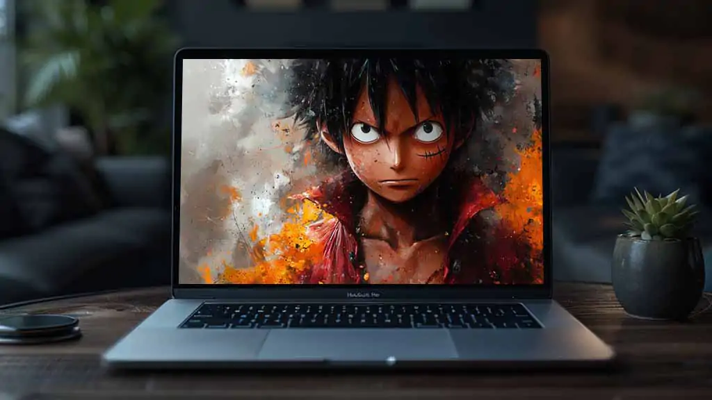 Portrait artistique à l'aquarelle de Monkey D. Luffy déterminé avec une expression intense fond d'écran 4K One Piece télécharger gratuitement pour PC & Téléphone portable