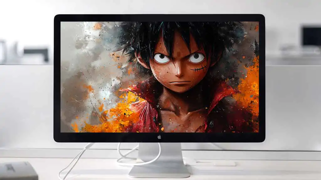 Portrait artistique à l'aquarelle de Monkey D. Luffy déterminé avec une expression intense fond d'écran 4K One Piece télécharger gratuitement pour PC & Téléphone portable