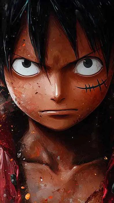 Artistic watercolor portrait of determined Monkey D. Luffy with intense expression wallpaper 4K One Piece background free download for PC & Mobile phone