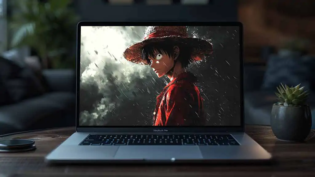 Fond d'écran dramatique 4K de Monkey D Luffy sous la pluie et l'orage, arrière-plan Ultra HD One Piece gratuit à télécharger pour PC, téléphone portable et iPhone