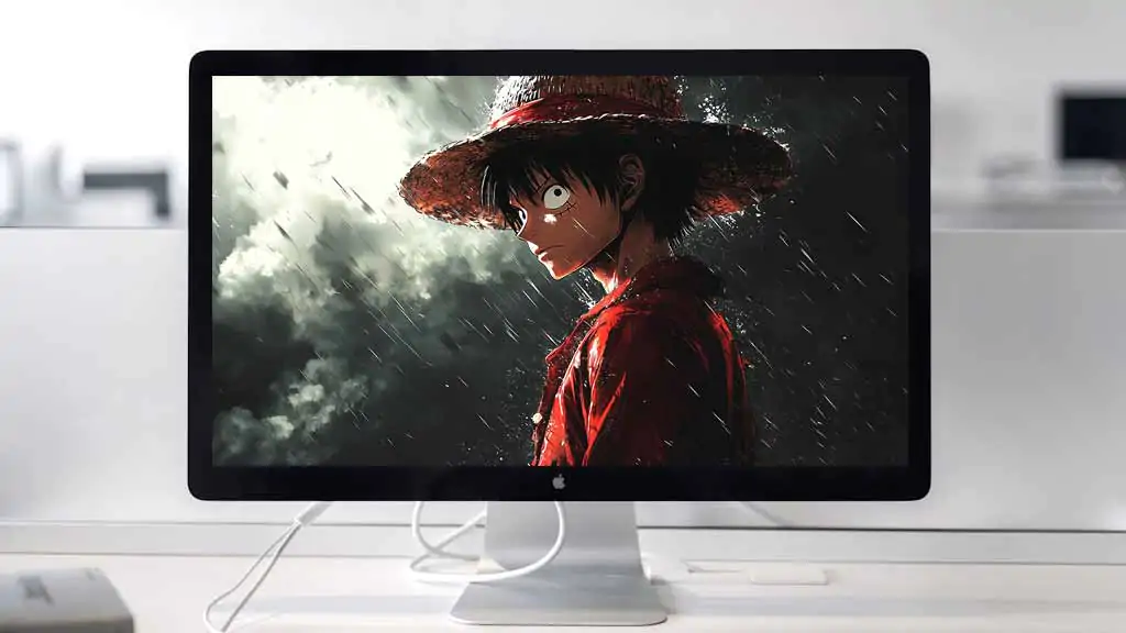 Fond d'écran dramatique 4K de Monkey D Luffy sous la pluie et l'orage, arrière-plan Ultra HD One Piece gratuit à télécharger pour PC, téléphone portable et iPhone