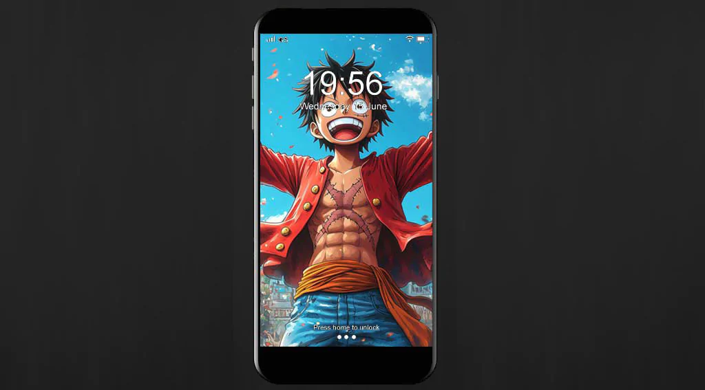 Energetic Monkey D. Luffy celebrating with arms raised against bright blue sky wallpaper 4k ultra HD background free Donwload for Pc & Mobile